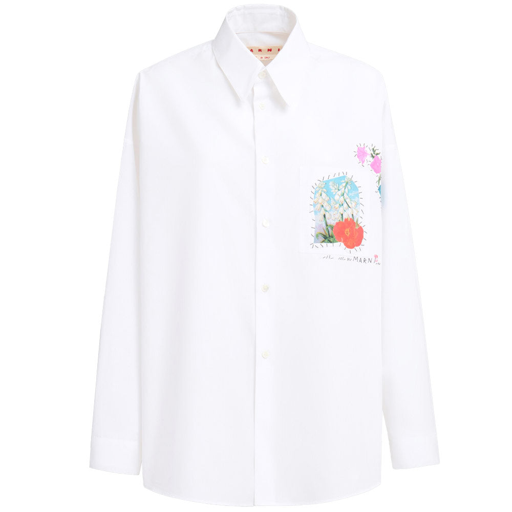 White Organic Poplin Shirt With Flower Patches 'Lily White'