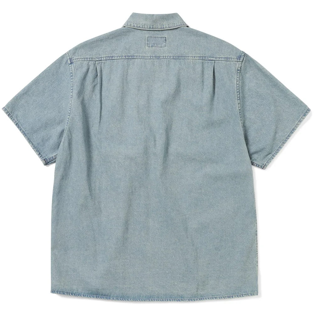 Washed Denim Zip Short Sleeve Shirt 'Washed Blue'