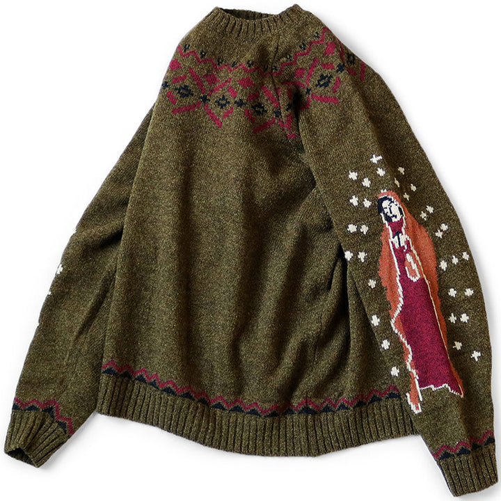 5G Wool Elbow Virgin Mary Nordic Sweater 'Khaki'