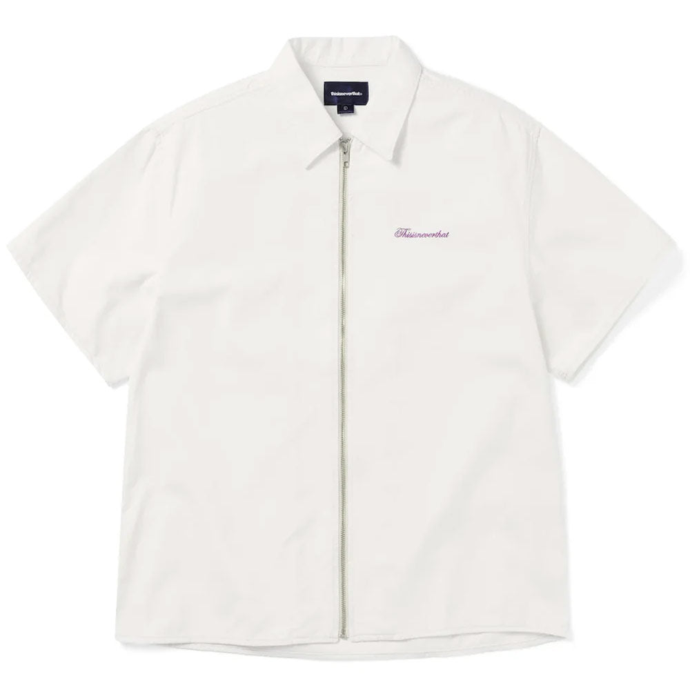 Washed Denim Zip Short Sleeve Shirt 'Off White'