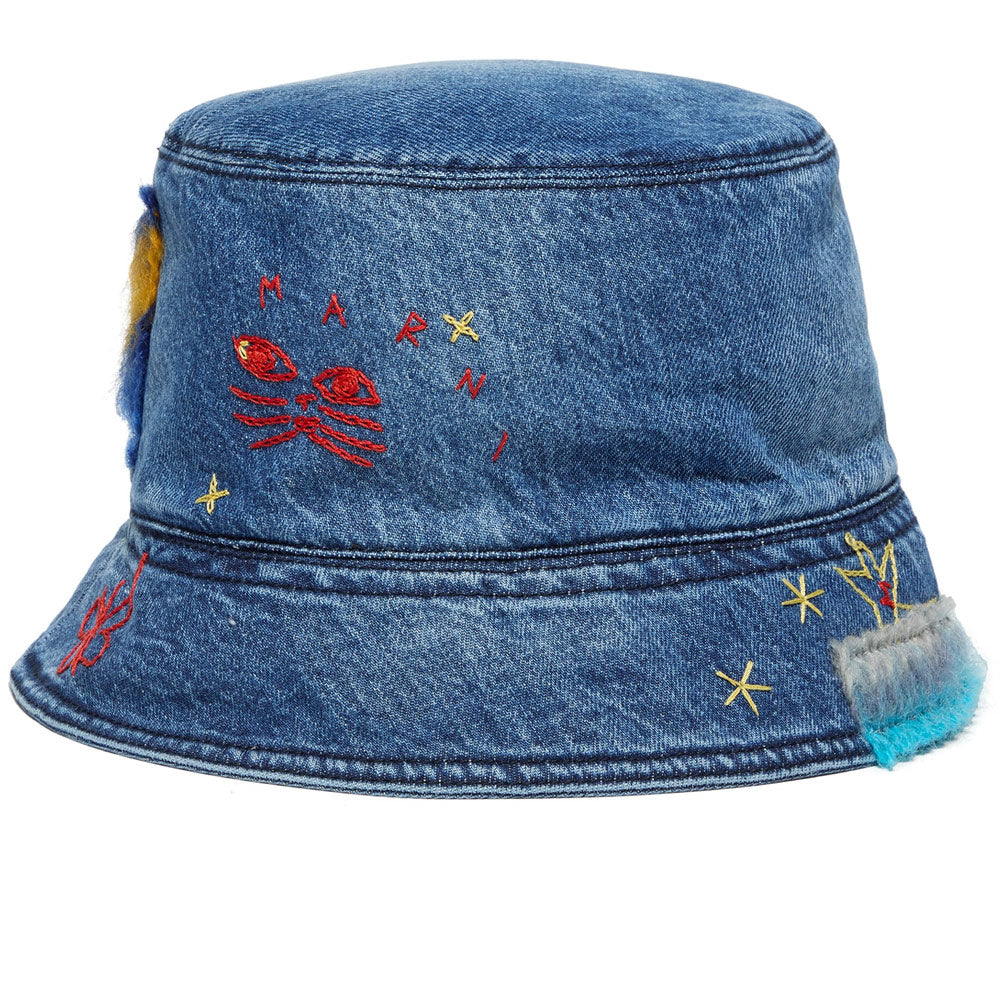 Embroidered Denim Bucket Hat 'Iris Blue'
