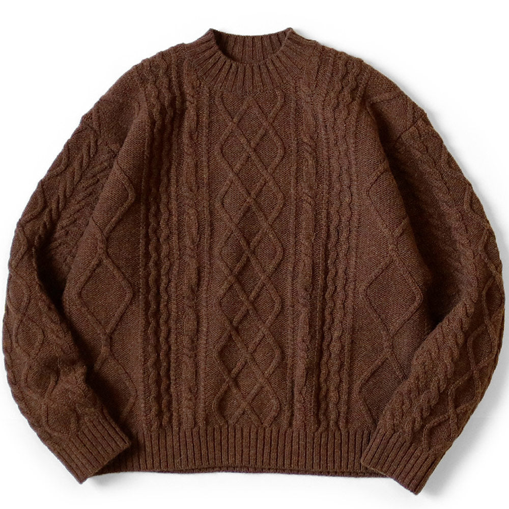 5G Wool Cable Knit Elbow-Catpital Crew Sweater 'Brown'